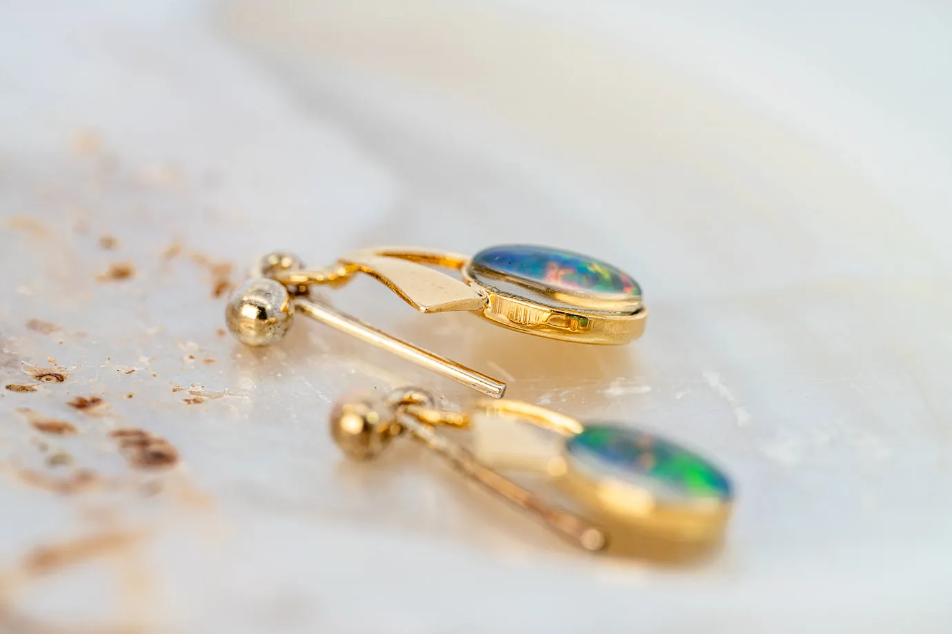 Gorgeous Gold Plated Opal Triplet Earrings - A Shimmering Symphony of Colours