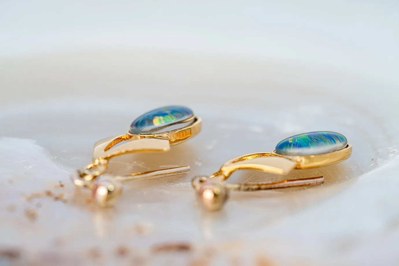 Gorgeous Gold Plated Opal Triplet Earrings - A Shimmering Symphony of Colours