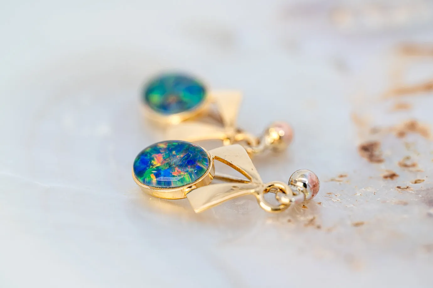 Gorgeous Gold Plated Opal Triplet Earrings - A Shimmering Symphony of Colours