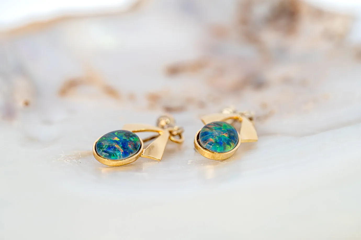 Gorgeous Gold Plated Opal Triplet Earrings - A Shimmering Symphony of Colours