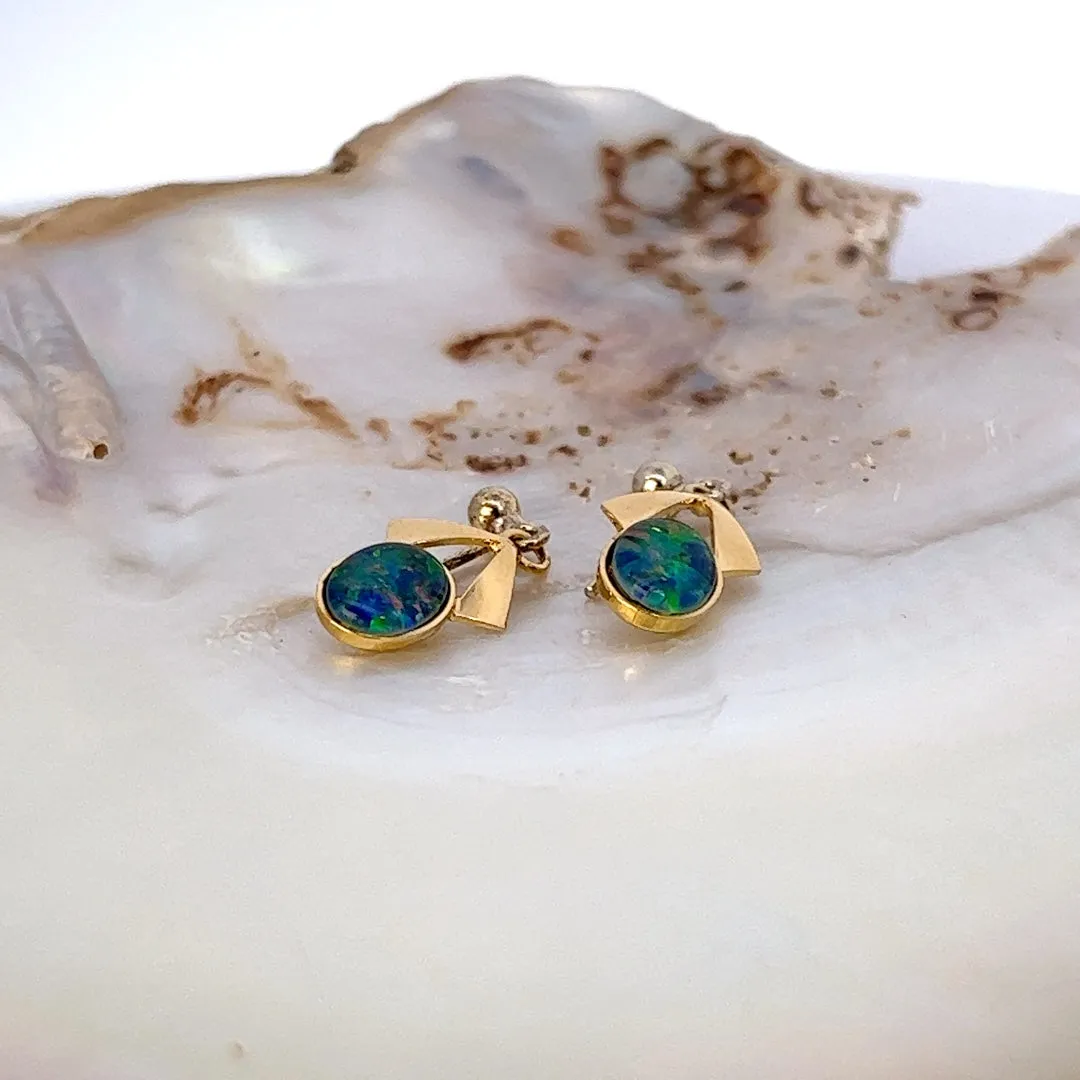 Gorgeous Gold Plated Opal Triplet Earrings - A Shimmering Symphony of Colours