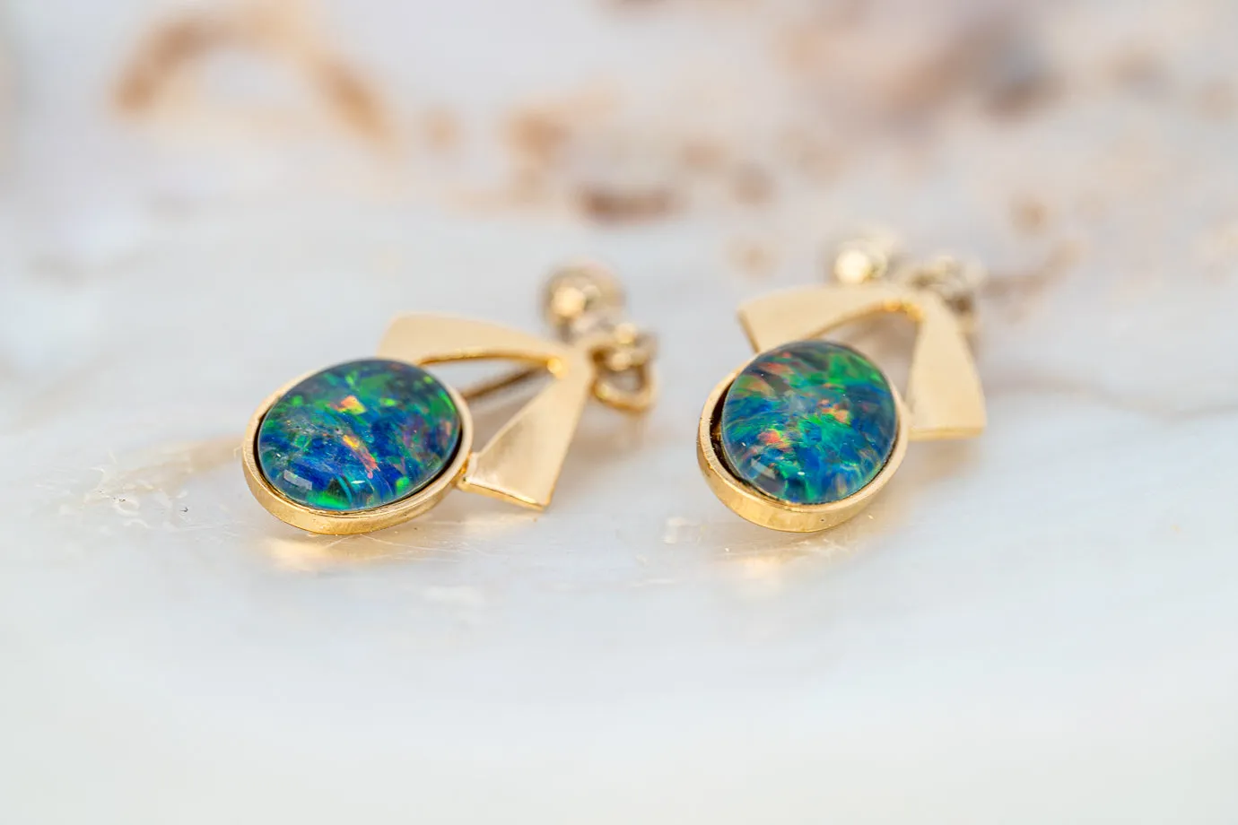 Gorgeous Gold Plated Opal Triplet Earrings - A Shimmering Symphony of Colours