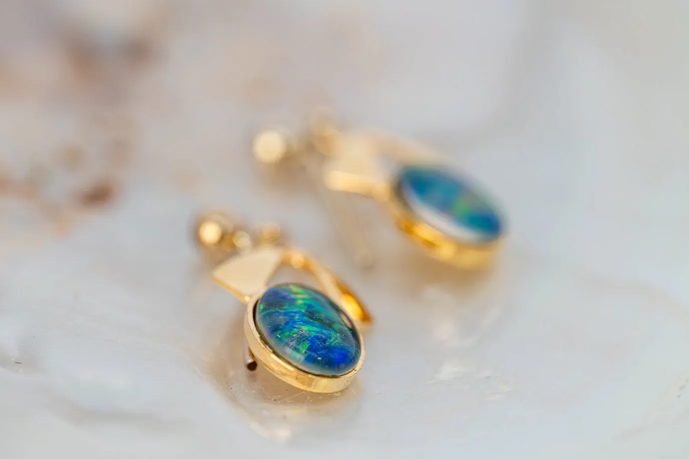 Gorgeous Gold Plated Opal Triplet Earrings - A Shimmering Symphony of Colours