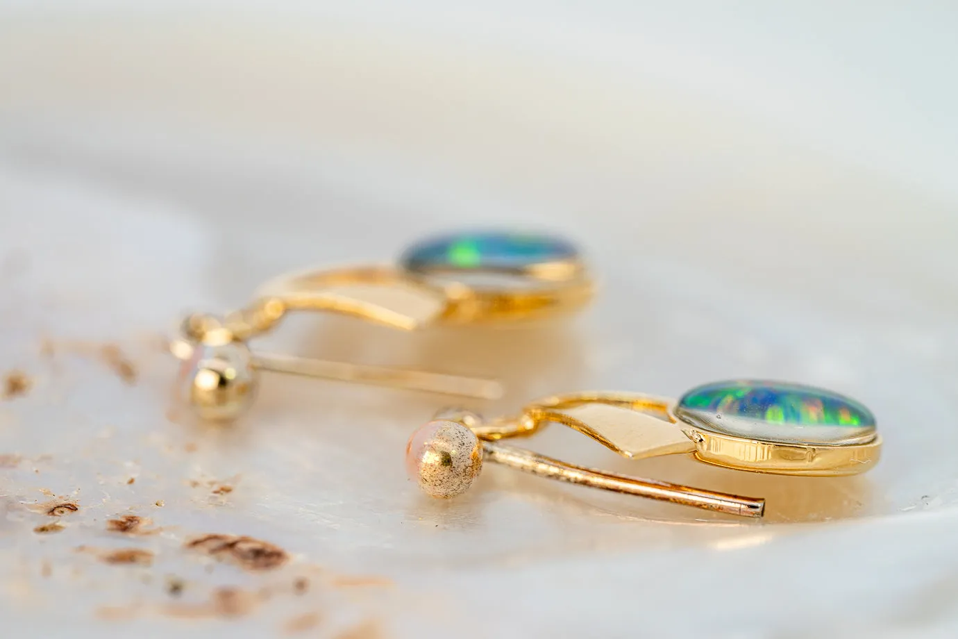 Gorgeous Gold Plated Opal Triplet Earrings - A Shimmering Symphony of Colours