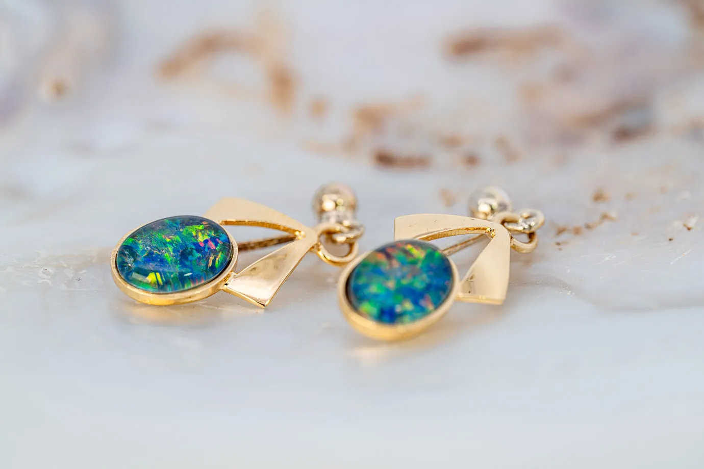 Gorgeous Gold Plated Opal Triplet Earrings - A Shimmering Symphony of Colours