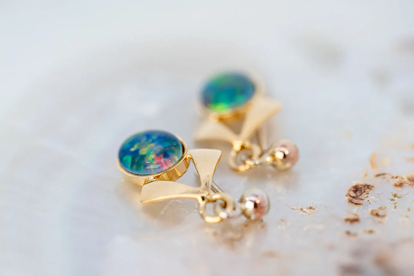 Gorgeous Gold Plated Opal Triplet Earrings - A Shimmering Symphony of Colours