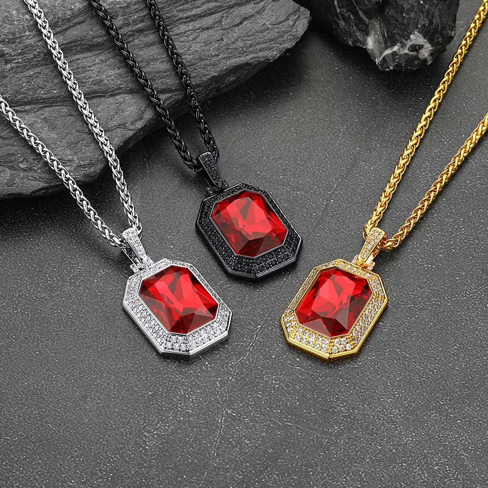 Gothic Cubic Zirconia Gemstone Crystal Dog Tag Necklace for Men