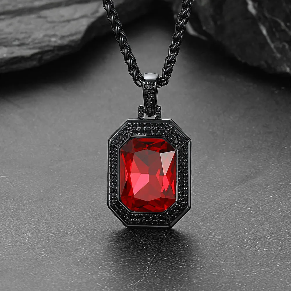 Gothic Cubic Zirconia Gemstone Crystal Dog Tag Necklace for Men