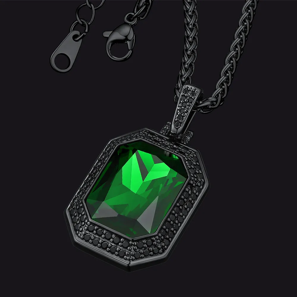 Gothic Cubic Zirconia Gemstone Crystal Dog Tag Necklace for Men