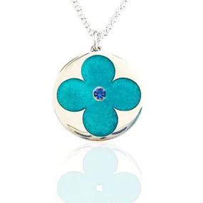 Green Enamel Carved Flower Topaz Necklace in Sterling Silver