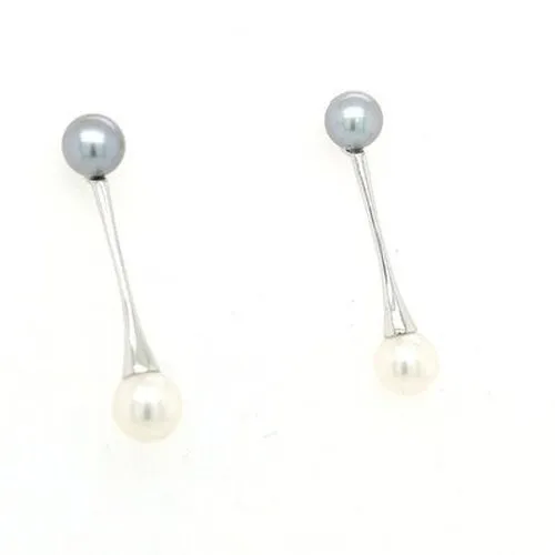 Grey & White Pearl 9ct white gold Drops