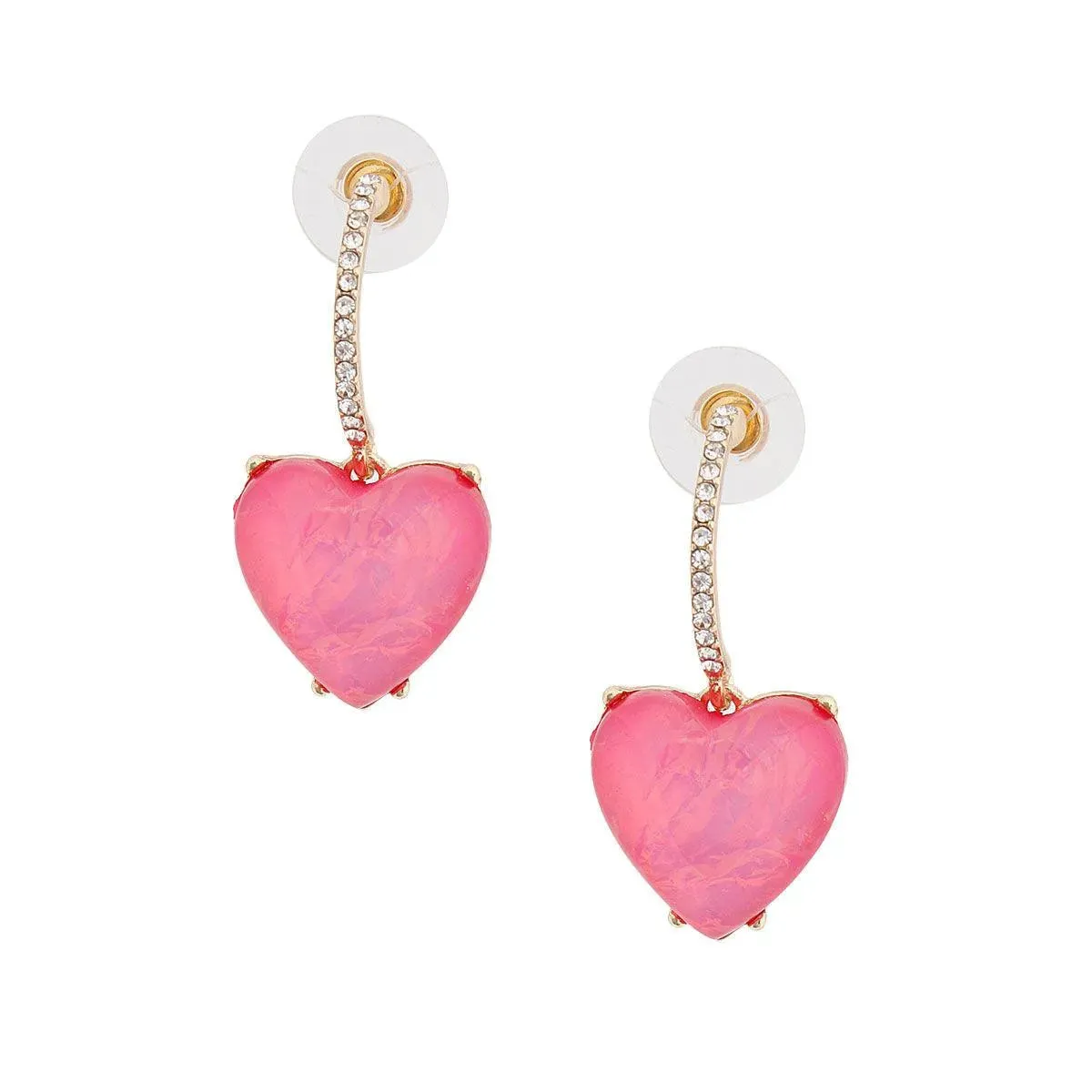 Half Huggie Hoop Earrings Gold Plated Pink Opal Heart Drop