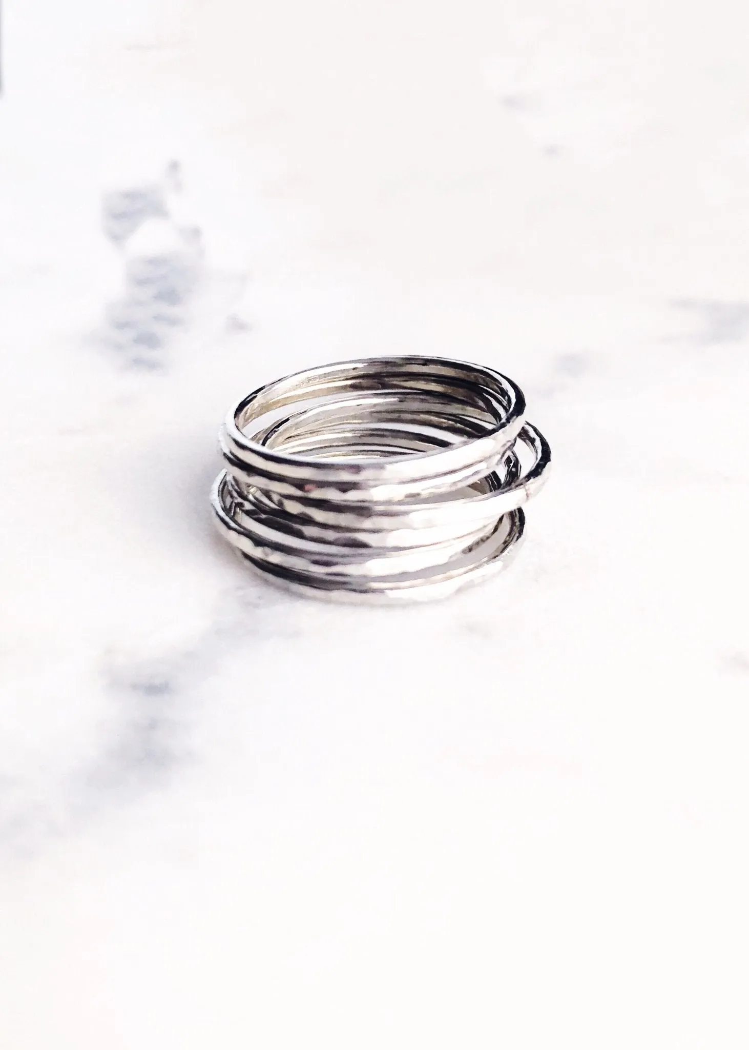 Hammered Delicate Silver Stack Ring - Kaiko