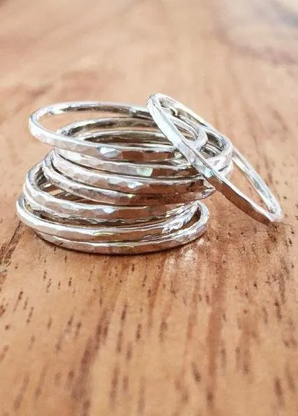 Hammered Delicate Silver Stack Ring - Kaiko