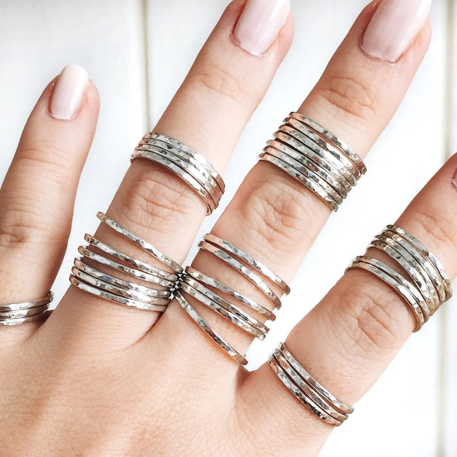 Hammered Delicate Silver Stack Ring - Kaiko