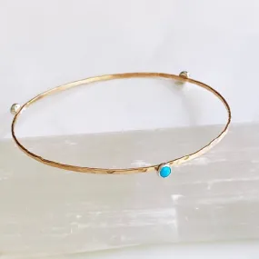 Hammered turquoise bangle -14kt gf