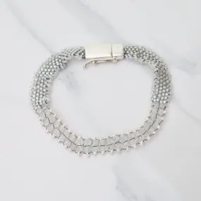 Hand Woven Soft Bracelet of White Topaz with Tiny Pearls