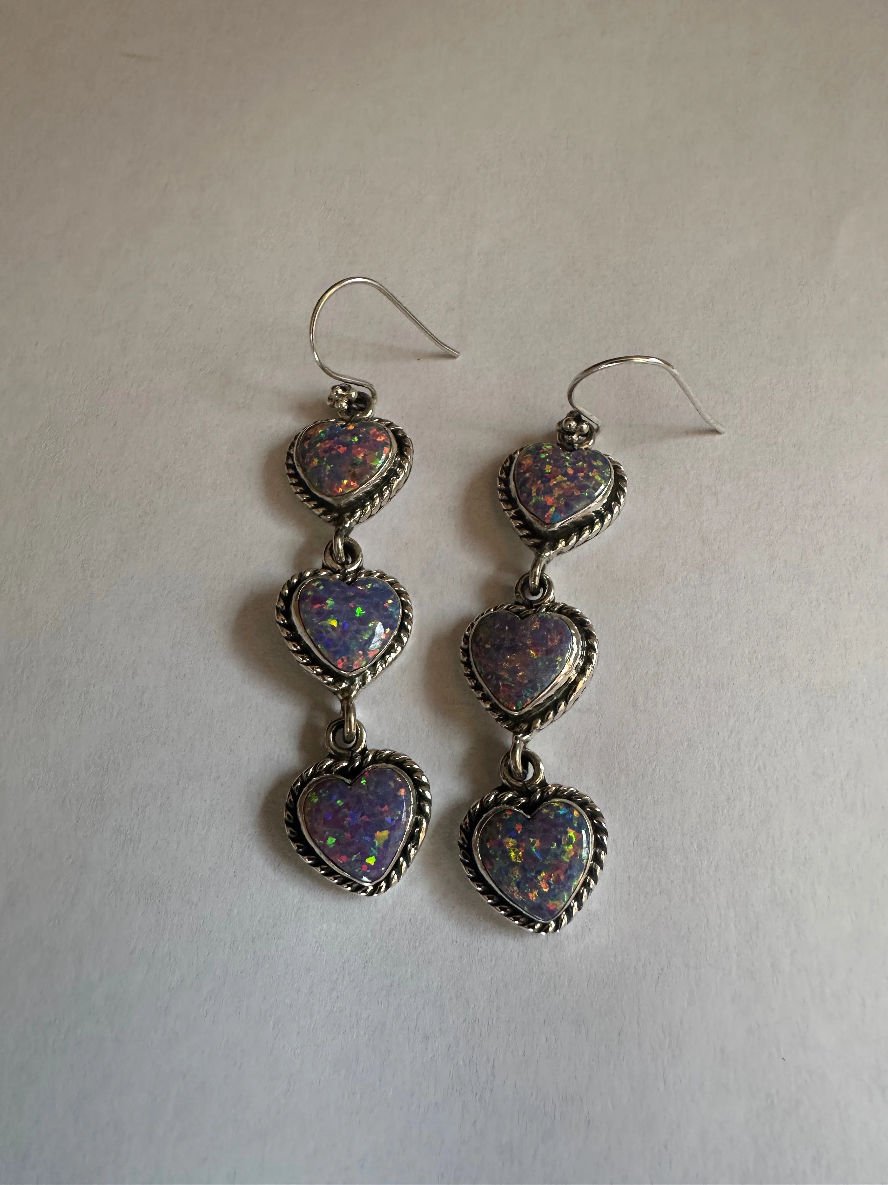 Handmade Purple Fire Opal and Sterling Silver Handmade Dangles