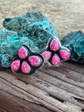 Handmade The Sunny Hot Pink Opal Sterling Silver Post Earrings