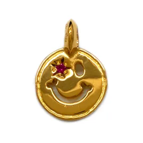 Happy Face with Star in Left Eye Charm 18k Yellow Gold Plating Custom