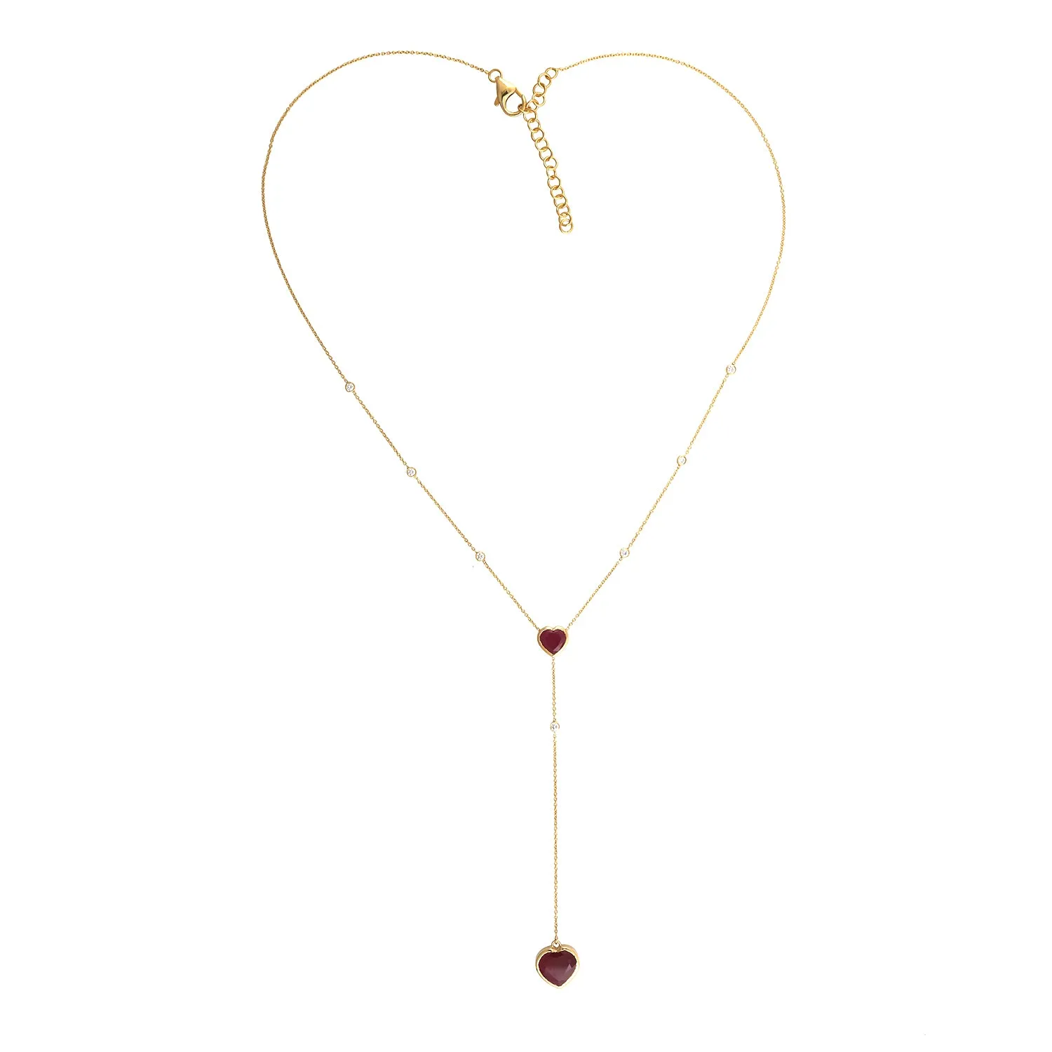 Heart Bezel Set Ruby Natural Diamond 18K Yellow Gold Princess Necklace Jewelry For Wedding