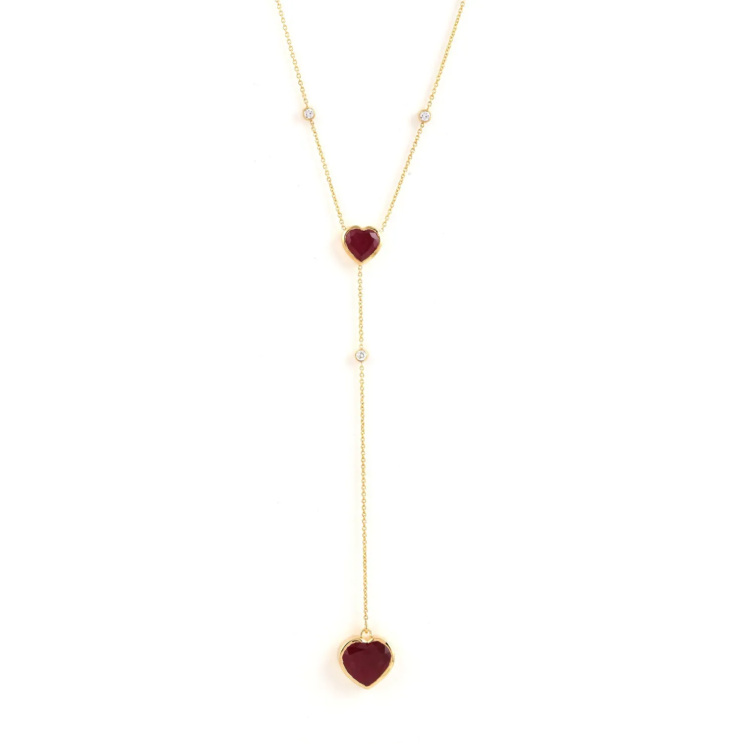 Heart Bezel Set Ruby Natural Diamond 18K Yellow Gold Princess Necklace Jewelry For Wedding