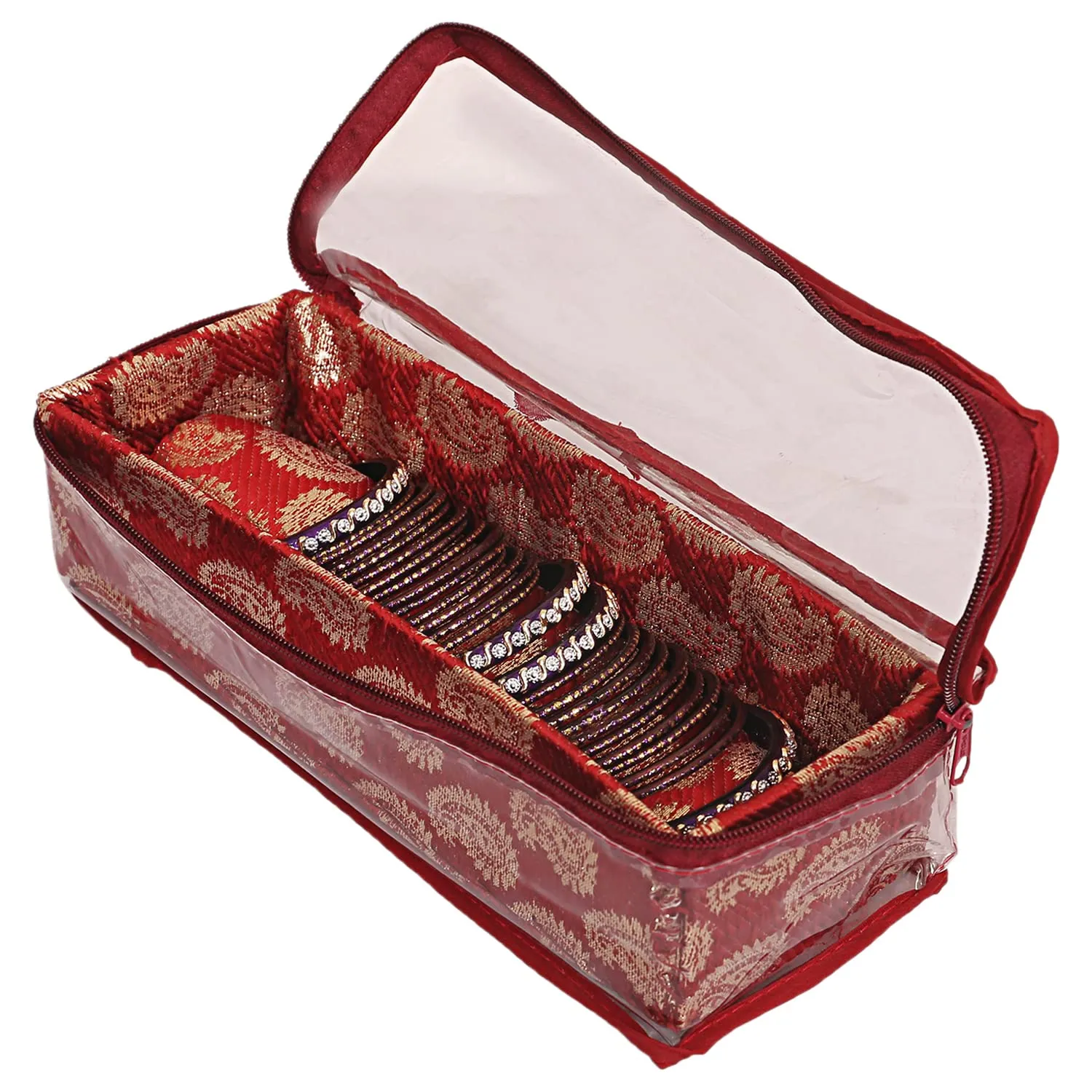 Heart Home Multipurpose Teardrop Pattern Laminated 1 Rod Bangle Box/Organizer/Case With Tranasparent Top (Red)-47HH0481