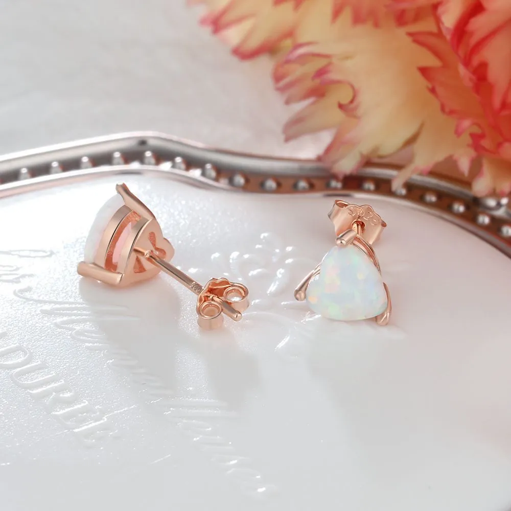 Heart Shape Opal Rose Gold Sterling Silver Stud Earrings