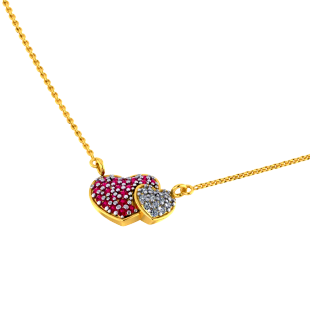 Heart Shaped 18k Diamond Pendant With Intricately Studded Diamonds And Ruby Detailing