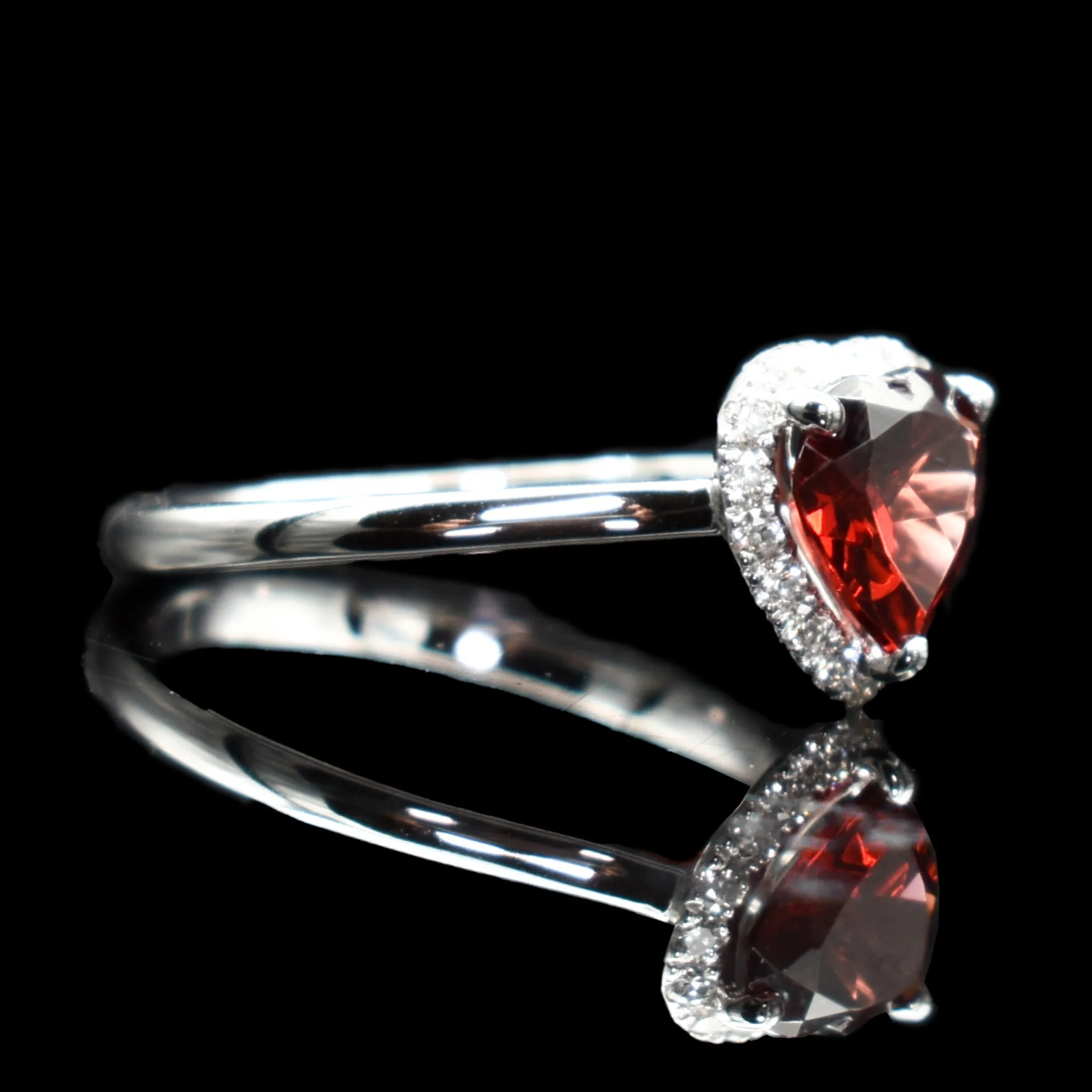 Heart Shaped Garnet and Diamond Halo Ring with Ashes