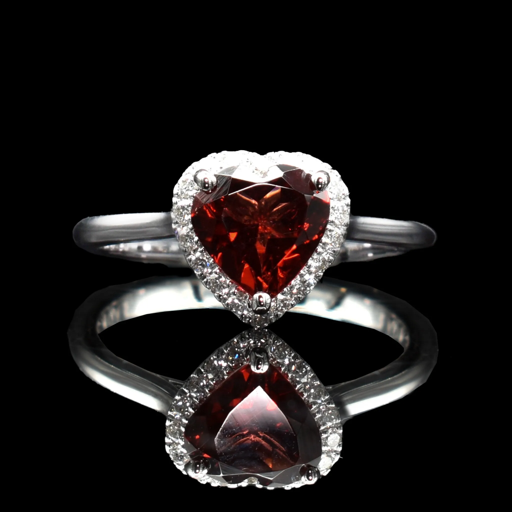 Heart Shaped Garnet and Diamond Halo Ring with Ashes