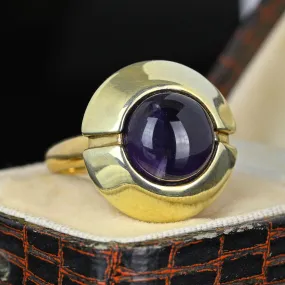 Heavy 14K Gold Amethyst Cabochon Target Style Ring