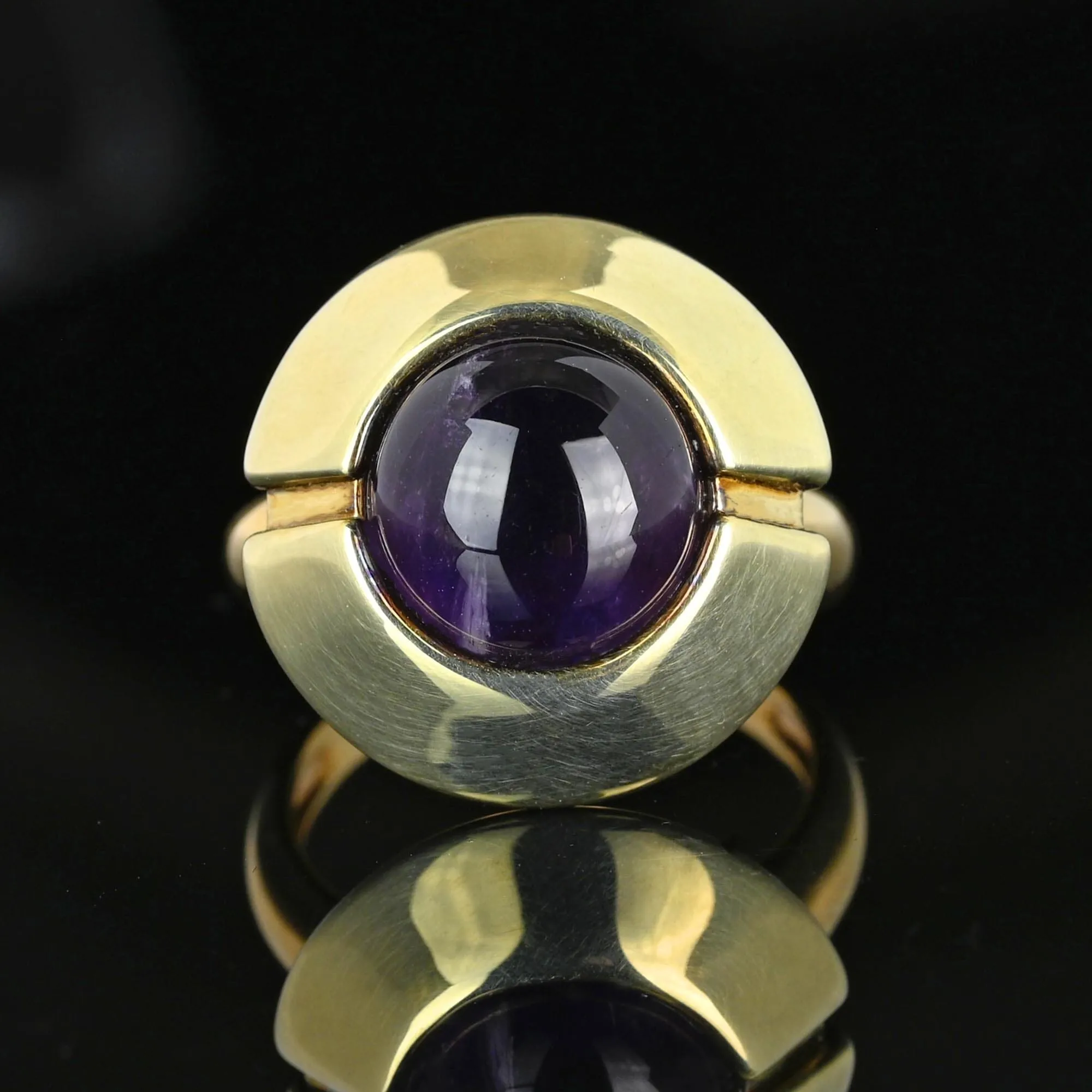 Heavy 14K Gold Amethyst Cabochon Target Style Ring