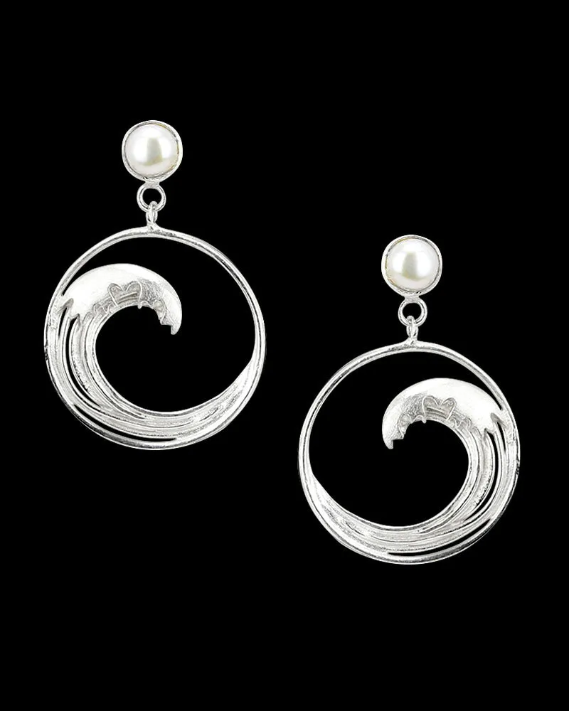 Hokusai Silver and Pearl Earrings