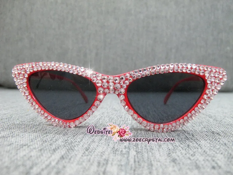 HOLLYWOOD Fashionable Cat Eye Sunglasses / Shades / Sunnies w Pink Bling Sparkly Bedazzled Rhinestones Festival Rockabilly Retro Pin Up