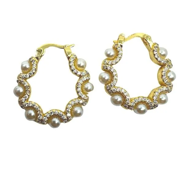 Hoops: Pearl and CZ in Gold Fill Setting (EGH354)