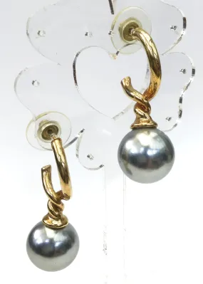 Huge Statement Vintage Faux Grey Pearl Stud Earrings