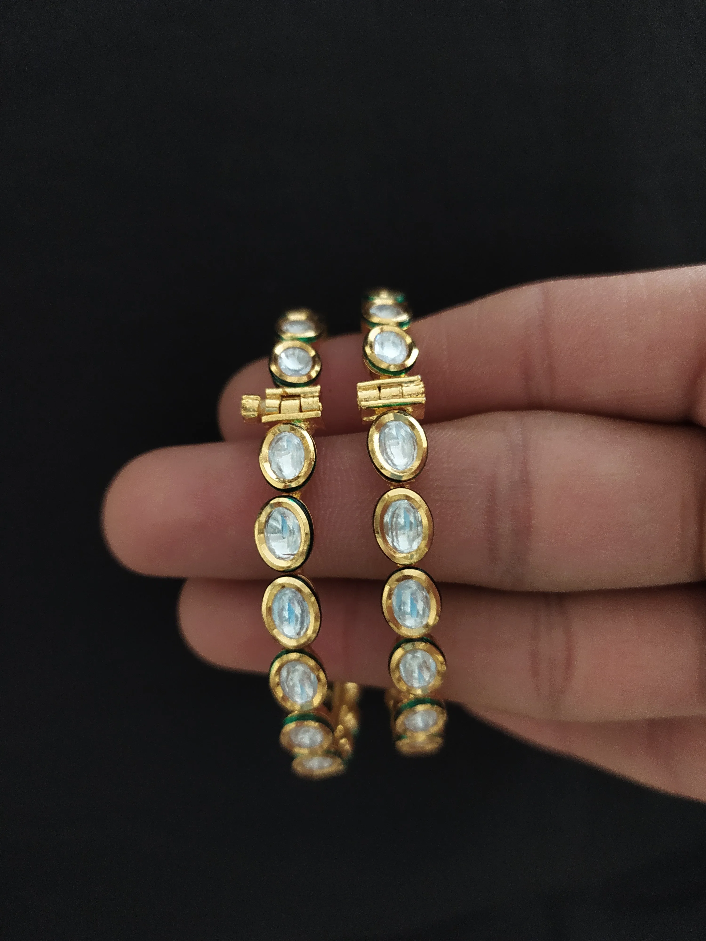 Indulge in Timeless Elegance Gold Plated Polki / Kundan Bangles