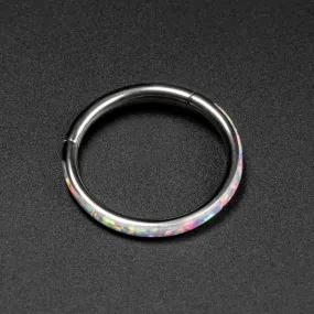 Inlaid Flash Lavender Synth Opal Titanium Hinged Segment Ring