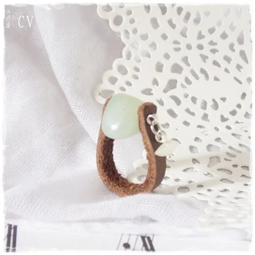 Jade Stone Leather Ring