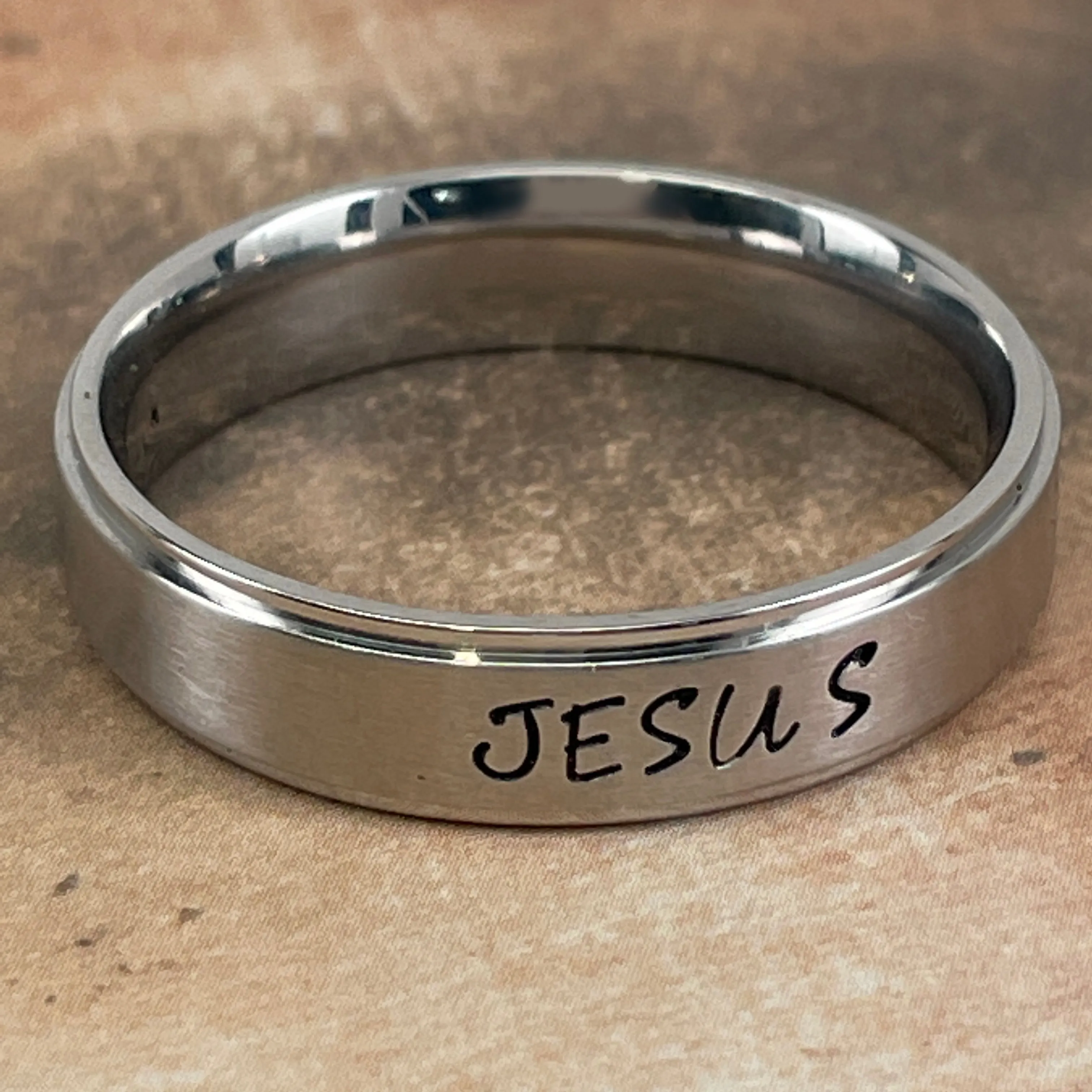 Jesus Hand Stamped Band Ring