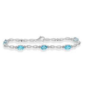 Jewelili Sterling Silver Oval Shape Swiss Blue Topaz Link Infinity Bracelet, 7.25"