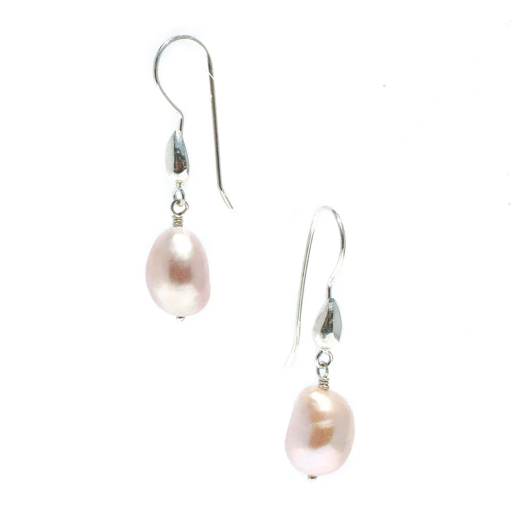 Keshi Pearl Hook Earrings Pink