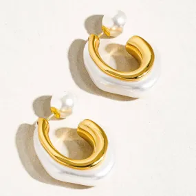 Kinsley 18K Gold Classic Pearl C Hoop Earring