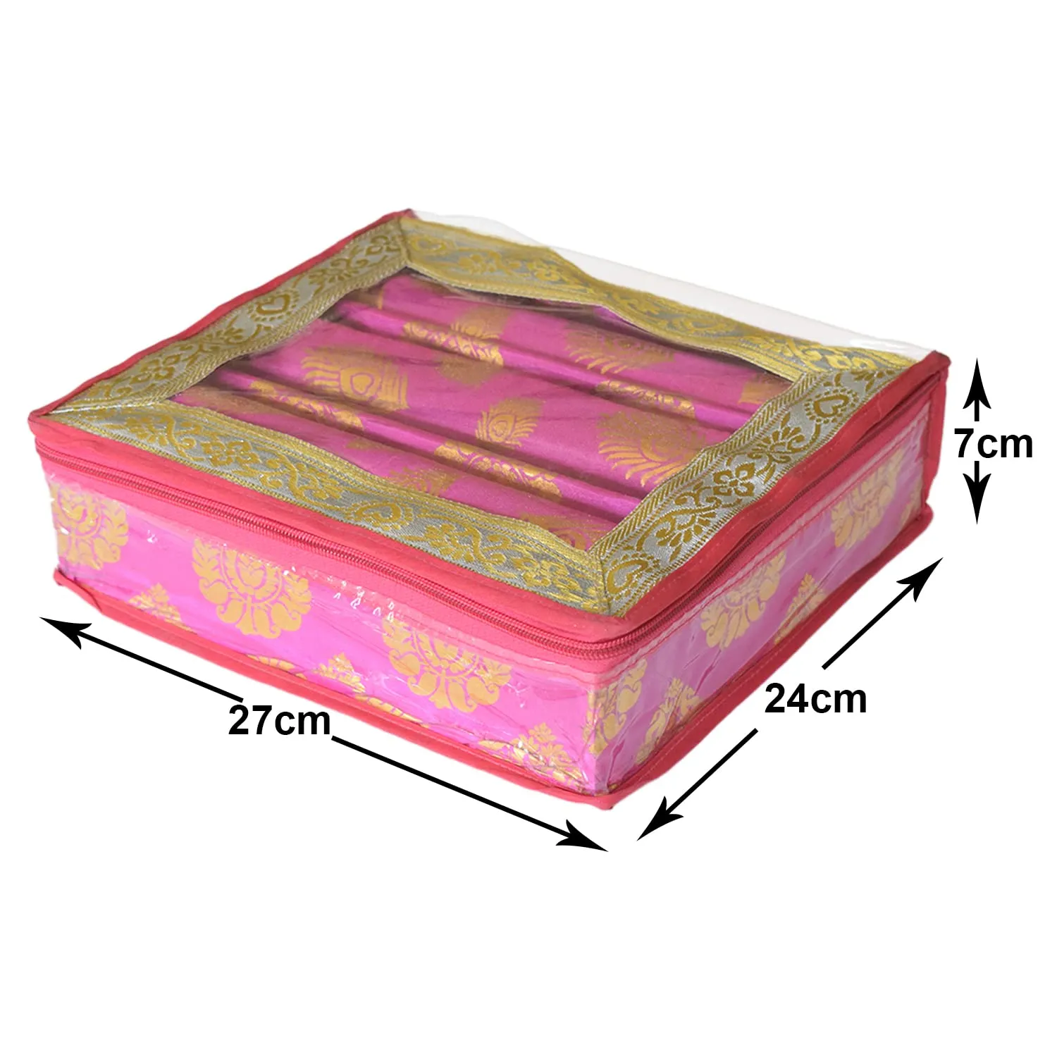 Kuber Industries Bareque Seamless Design Laminated 3 Rod Box, Organizer For Bangle, Watches, Bracelets, Jewellery With Tranasparent Top (Pink)-47KM0442