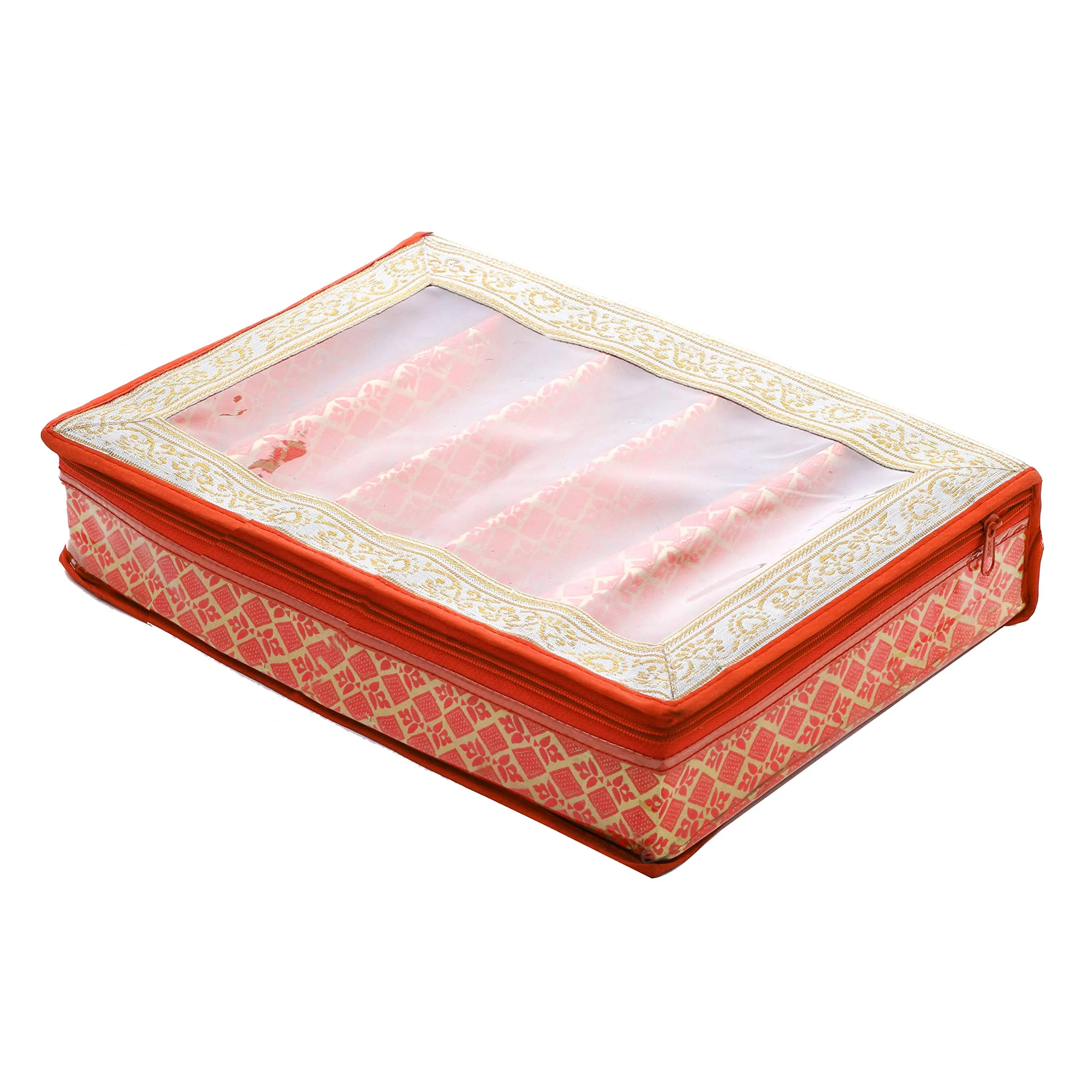 Kuber Industries Brocade Hardboard Rectangular 5 Rod Bangle Box (Orange, CTKTC42073)