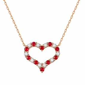 Lab Grown Diamond & Natural Ruby Open Heart Necklace