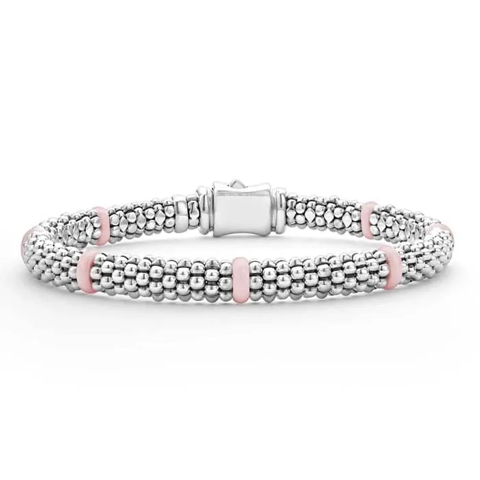 LAGOS 7 Station Pink Ceramic Caviar Bracelet in Sterling Silver