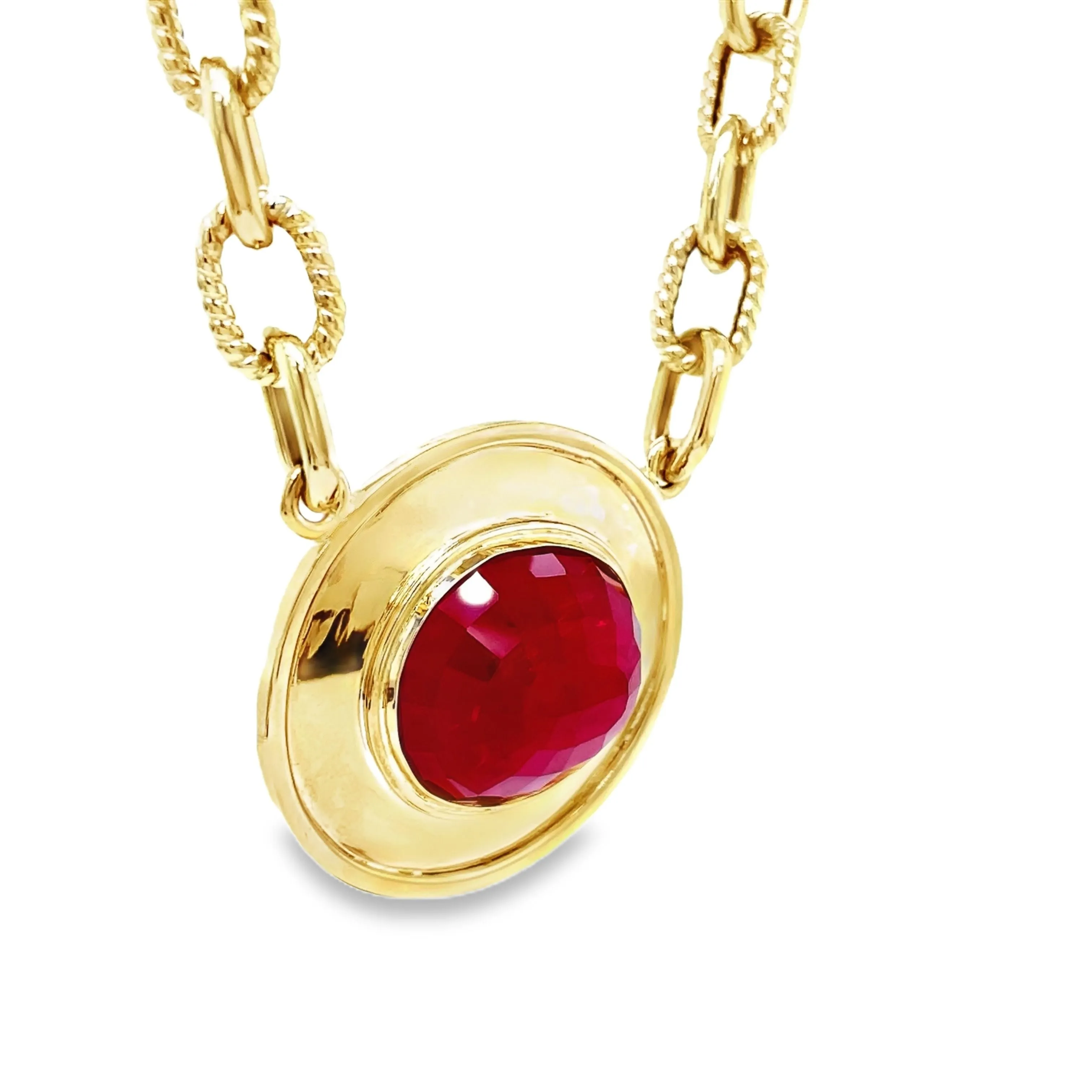 Large Oval Ruby Bezel Set Horizontal Necklace