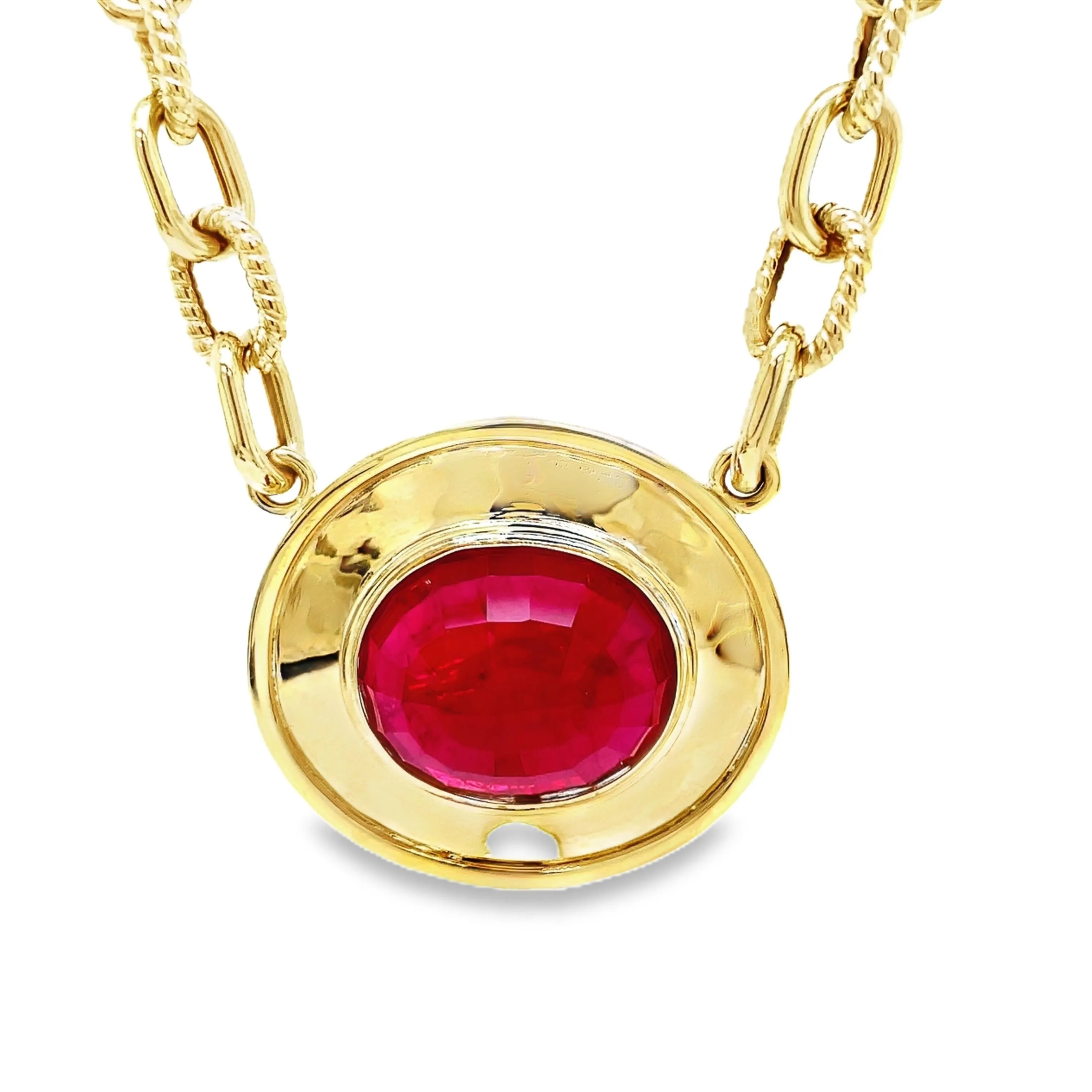 Large Oval Ruby Bezel Set Horizontal Necklace